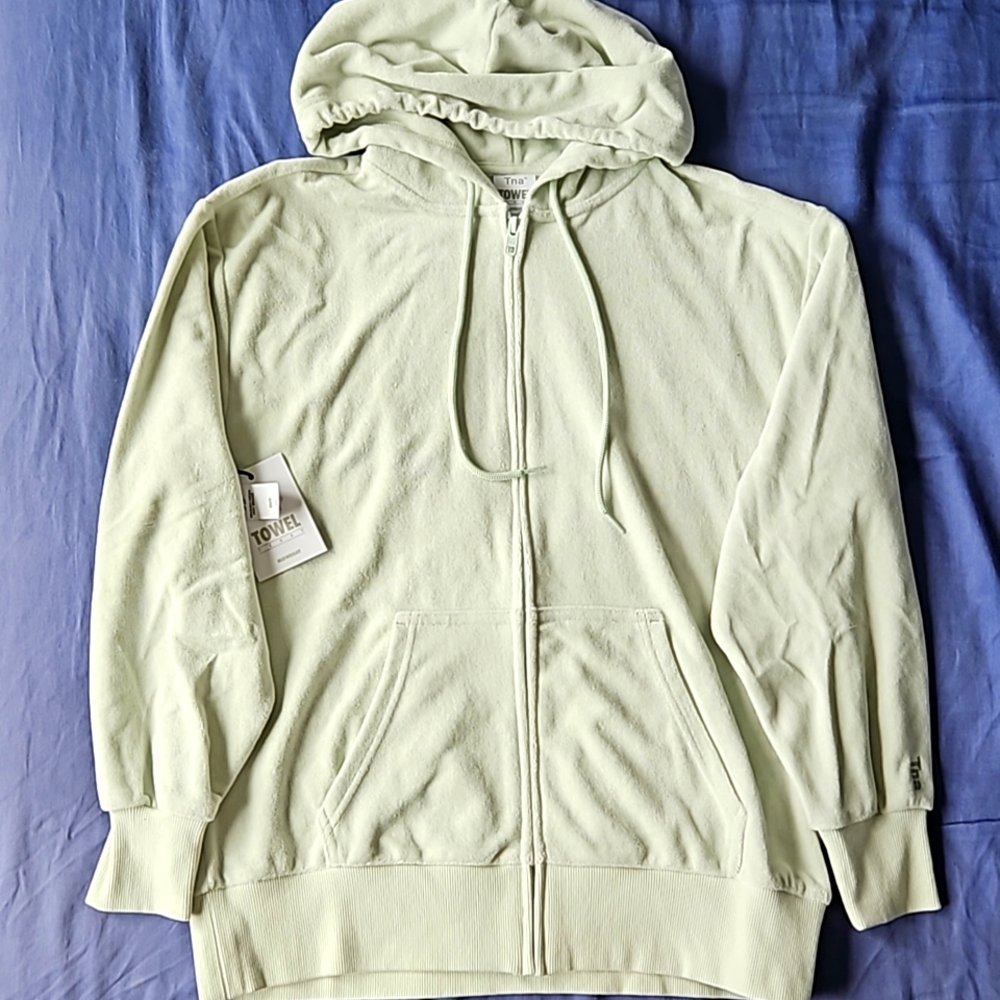 Aritzia TNA Towel Terry Boyfriend Zip Hoodie Light Green XS